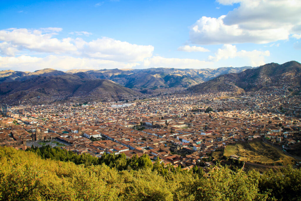 Vista aérea de Cusco, antigua capital del Imperio Inca en Perú