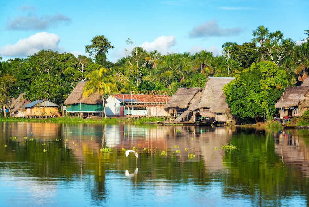 Río Amazonas con casitas. 